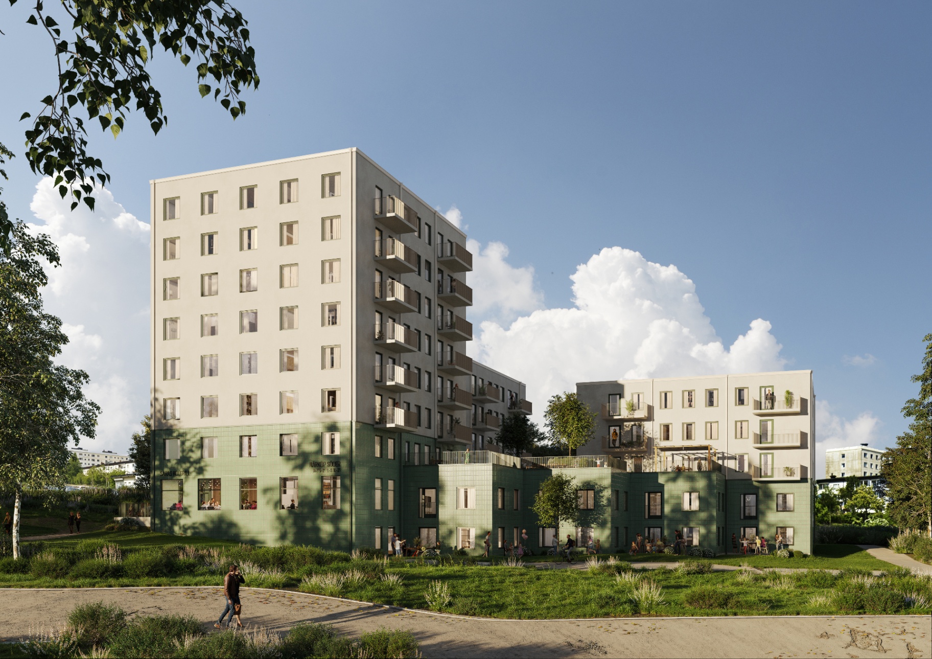 Visualisering av Nordfeldts nya bostadsprojekt i Brandbergen